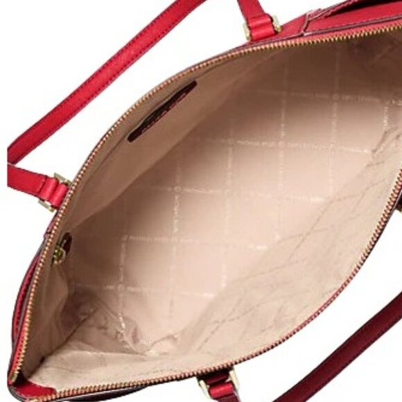 Michael Kors $448 RED Charlotte Saffiano Leather Large Zip Top Tote Bag NWT - Picture 3 of 7